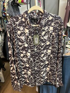 All Saints Tiergarten Men’s Floral Button-Down Shirt - Black & Cream